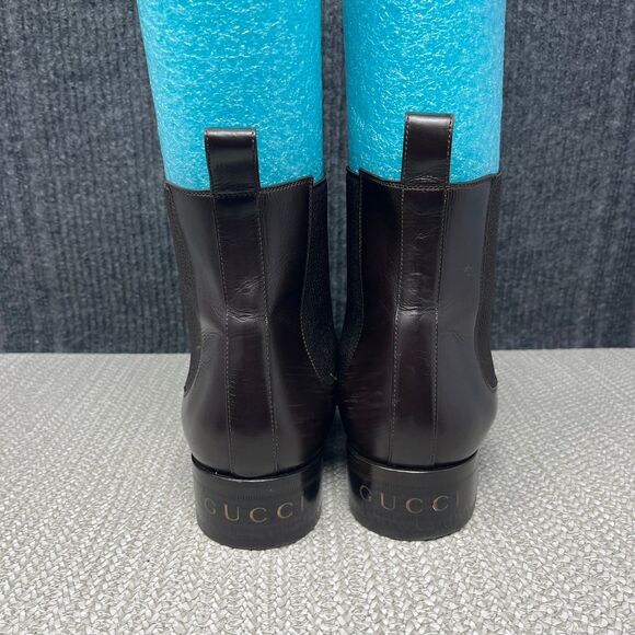 Gucci Zowie Chelsea Boots Brown Leather Pull On Brogue GG Logo 699527 Sz 43 US 9 main image 8
